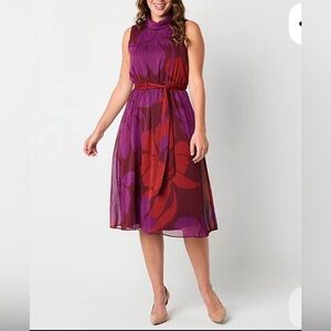 Elegant Purple and Red Floral Dress Size 16